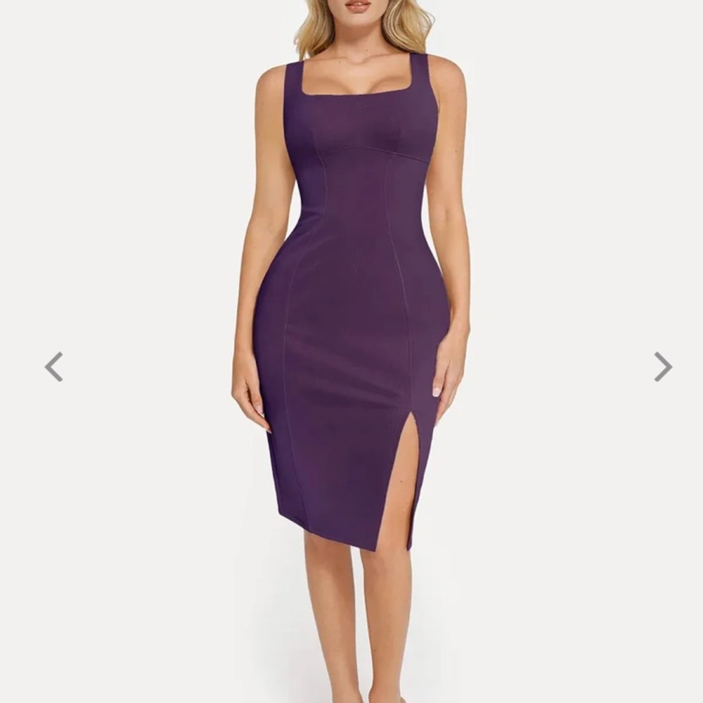 NWT Popilush Shapewear Faux Nubuck Bodycon Sculpting Slit Midi Dress size Medium